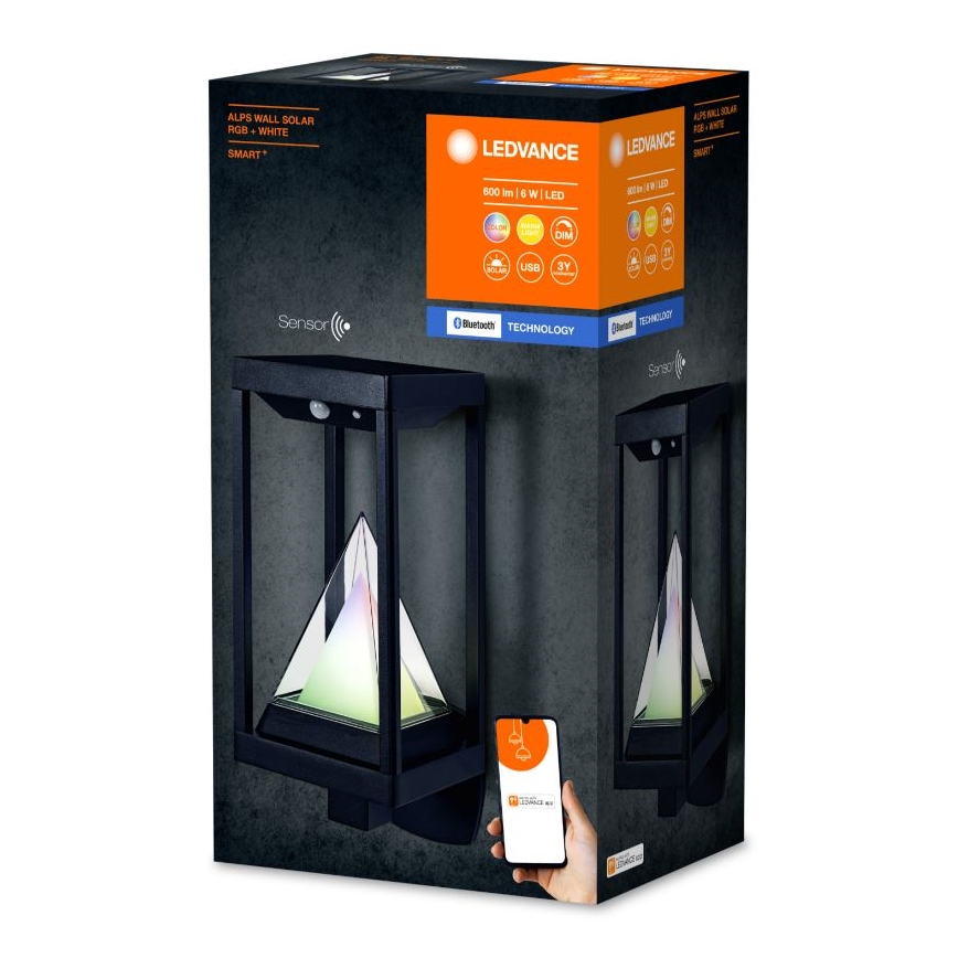Ledvance - Applique solaire RGBW à intensité variable avec détecteur de mouvement et de crépuscule SMART+ ALPS LED/6W/3,7V 2200 mAh 3000K IP44