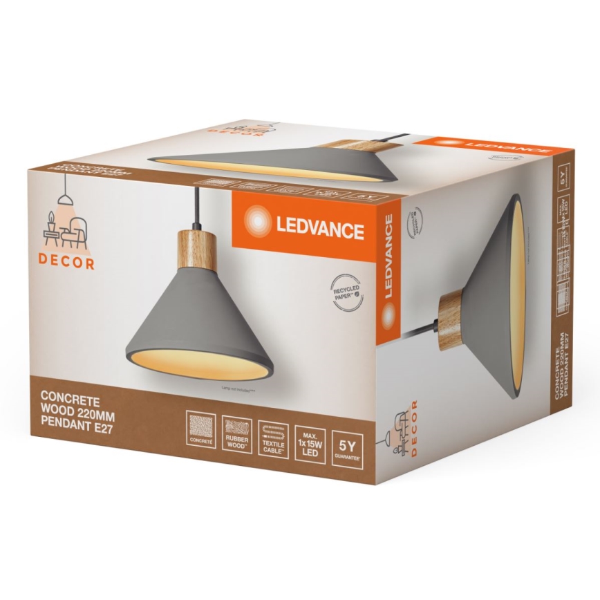 Ledvance - Hängeleuchte DECOR CONCRETE 1xE27/15W/230V d 22 cm Beton grau