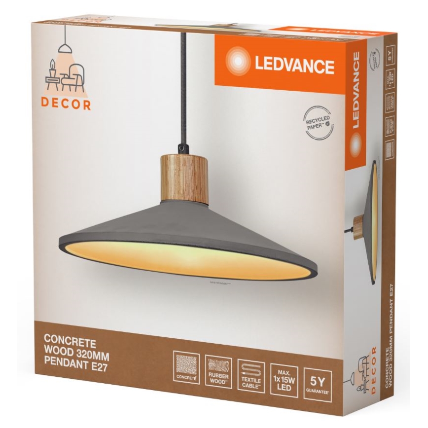 Ledvance - Hängeleuchte DECOR CONCRETE 1xE27/15W/230V d 32 cm Beton grau