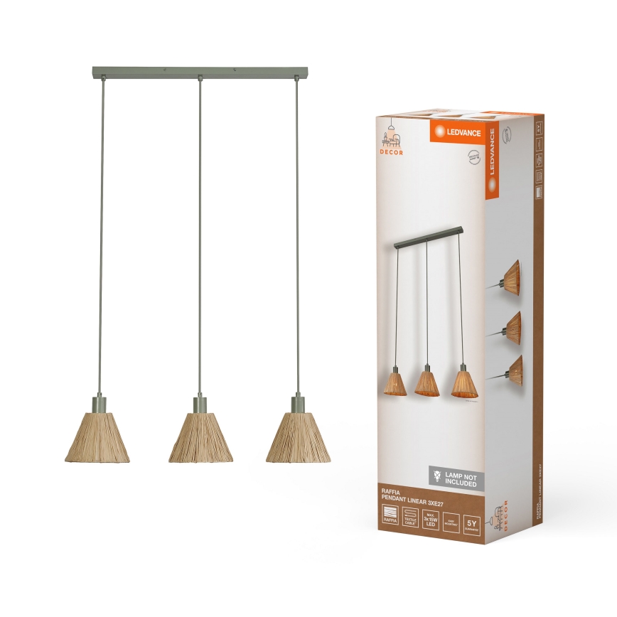 Ledvance - Hängeleuchte DECOR RAFFIA 3xE27/15W/230V Raffiabast