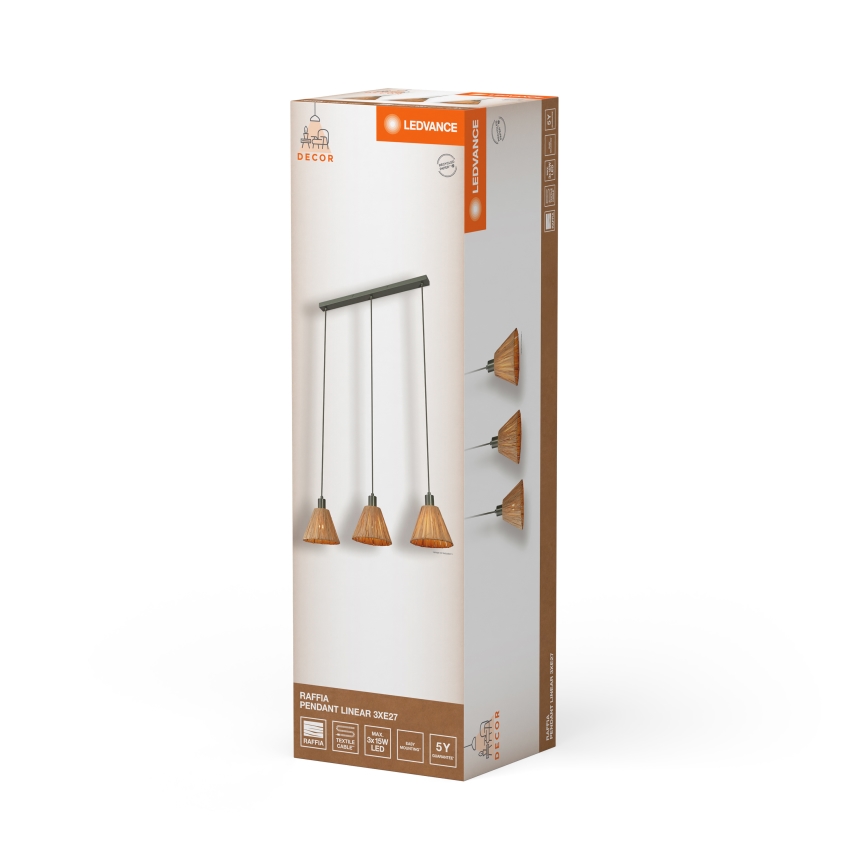 Ledvance - Hängeleuchte DECOR RAFFIA 3xE27/15W/230V Raffiabast