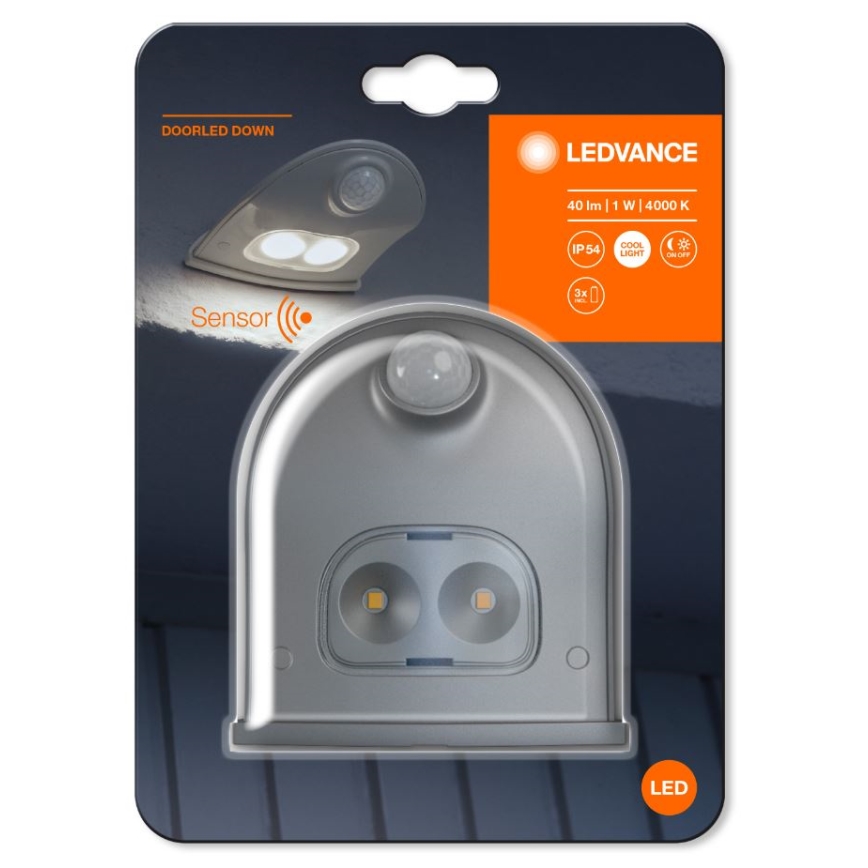 Ledvance - Lampada da parete LED per esterni con sensore DOORLED LED/1W/3xAA IP54