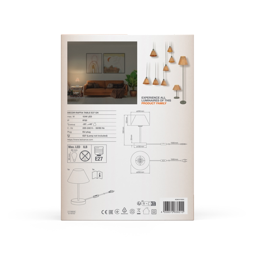 Ledvance - Lampada da tavolo DECOR RAFFIA 1xE27/15W/230V bastone di rafia