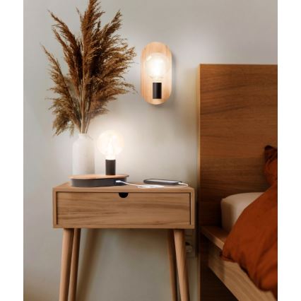 Ledvance - Lampada da tavolo touch con connettore USB DECOR WOOD 1xE27/8W/230V gomma di caucciù