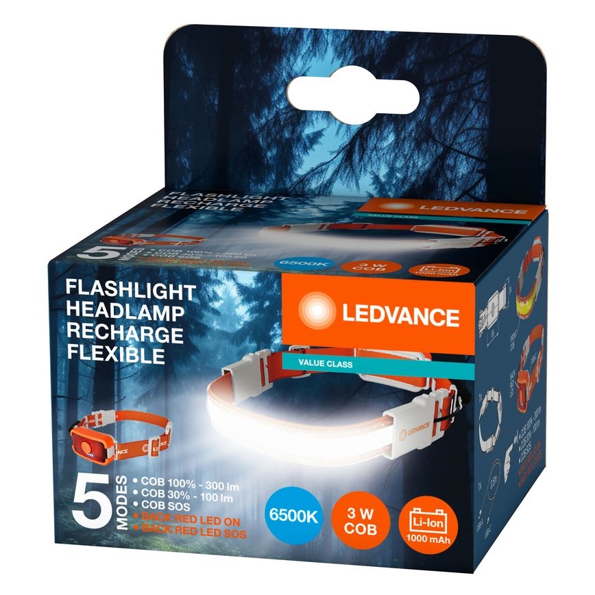 Ledvance - Lampada frontale LED ricaricabile FLASHLIGHT LED/3W/5V 1000mAh