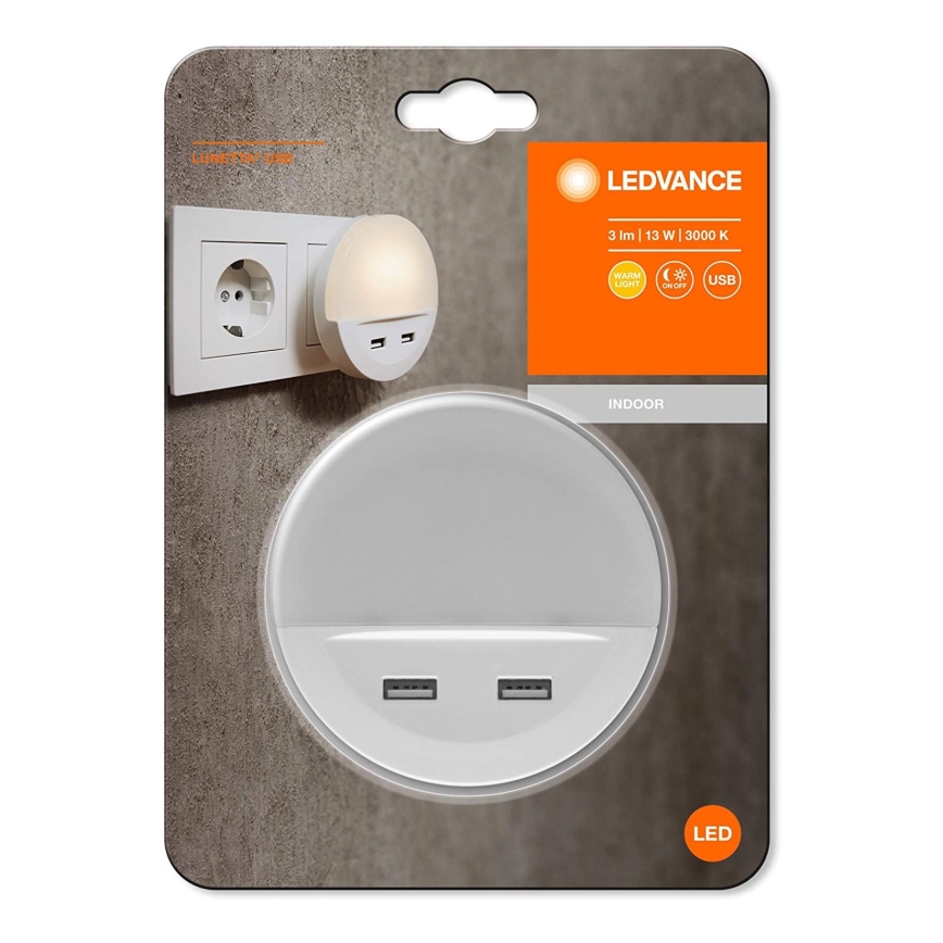 Ledvance - Lampada notturna a spina con sensore LUNETTA 2xUSB LED/13W/230V