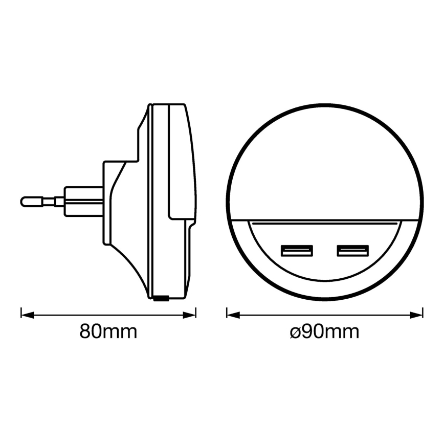 Ledvance - Lampada notturna a spina con sensore LUNETTA 2xUSB LED/13W/230V