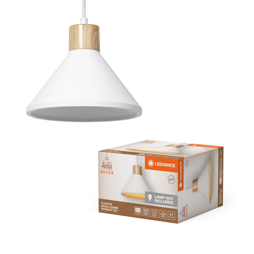 Ledvance - Lampadario a sospensione con filo DECOR PLASTER 1xE27/25W/230V diametro 22 cm gesso bianco