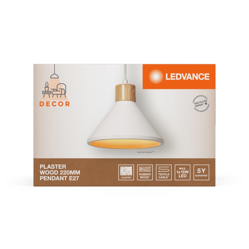 Ledvance - Lampadario a sospensione con filo DECOR PLASTER 1xE27/25W/230V diametro 22 cm gesso bianco