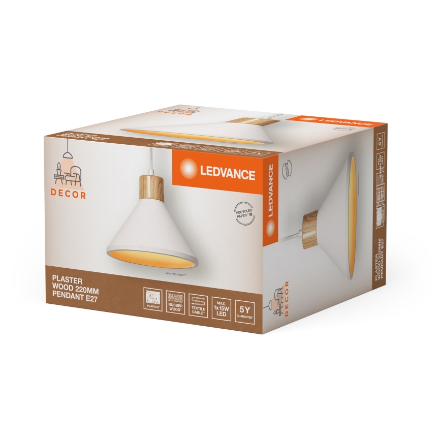 Ledvance - Lampadario a sospensione con filo DECOR PLASTER 1xE27/25W/230V diametro 22 cm gesso bianco
