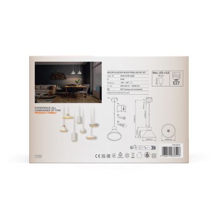 Ledvance - Lampadario a sospensione con filo DECOR PLASTER 1xE27/25W/230V diametro 22 cm gesso bianco