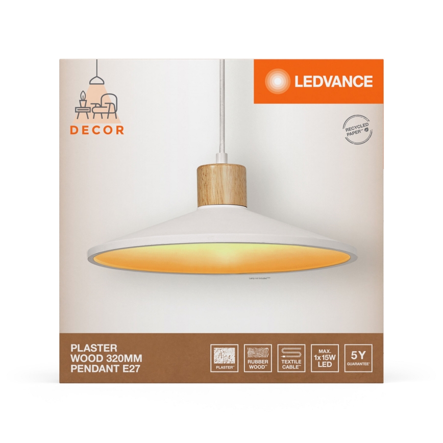 Ledvance - Lampadario a sospensione con filo DECOR PLASTER 1xE27/25W/230V diametro 32 cm gesso bianco