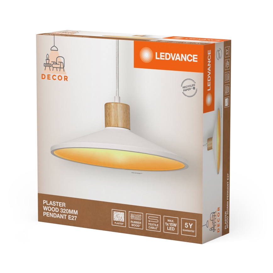 Ledvance - Lampadario a sospensione con filo DECOR PLASTER 1xE27/25W/230V diametro 32 cm gesso bianco