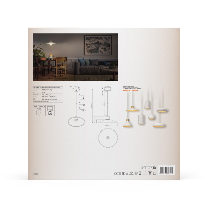Ledvance - Lampadario a sospensione con filo DECOR PLASTER 1xE27/25W/230V diametro 32 cm gesso bianco