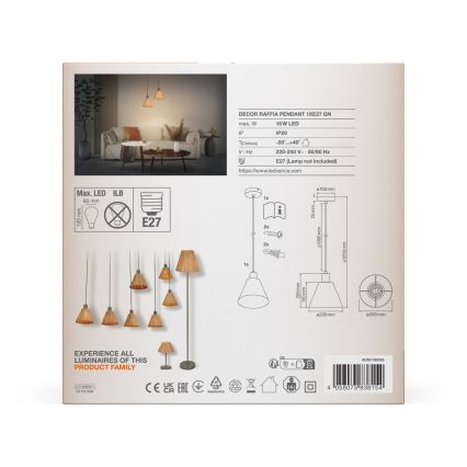 Ledvance - Lampadario a sospensione con filo DECOR RAFFIA 1xE27/15W/230V