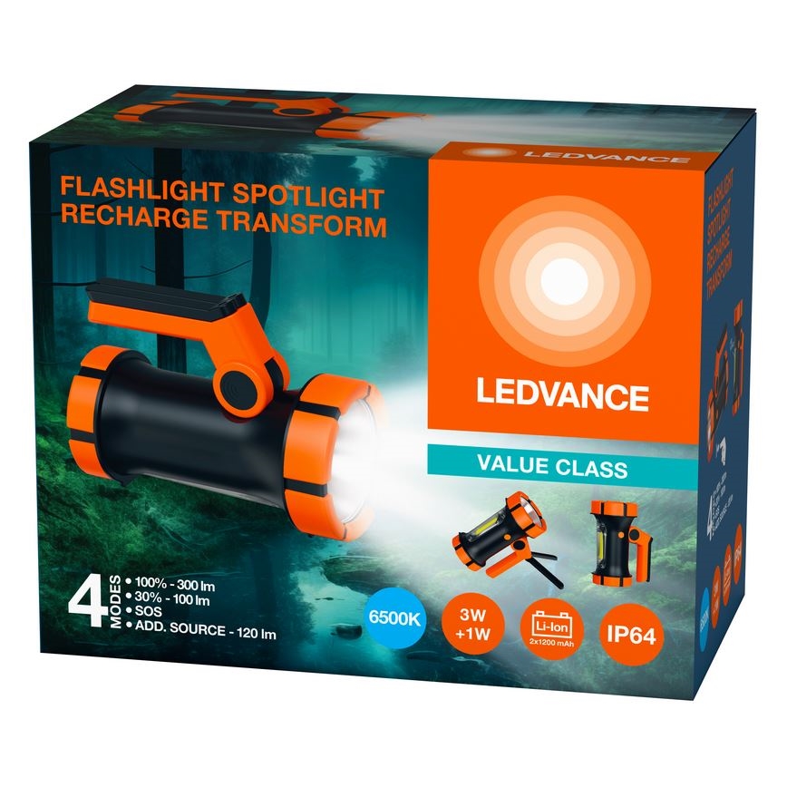 Ledvance - Lampe torche rechargeable avec batterie portative FLASHLIGHT LED/3W/5V IP64 2400 mAh