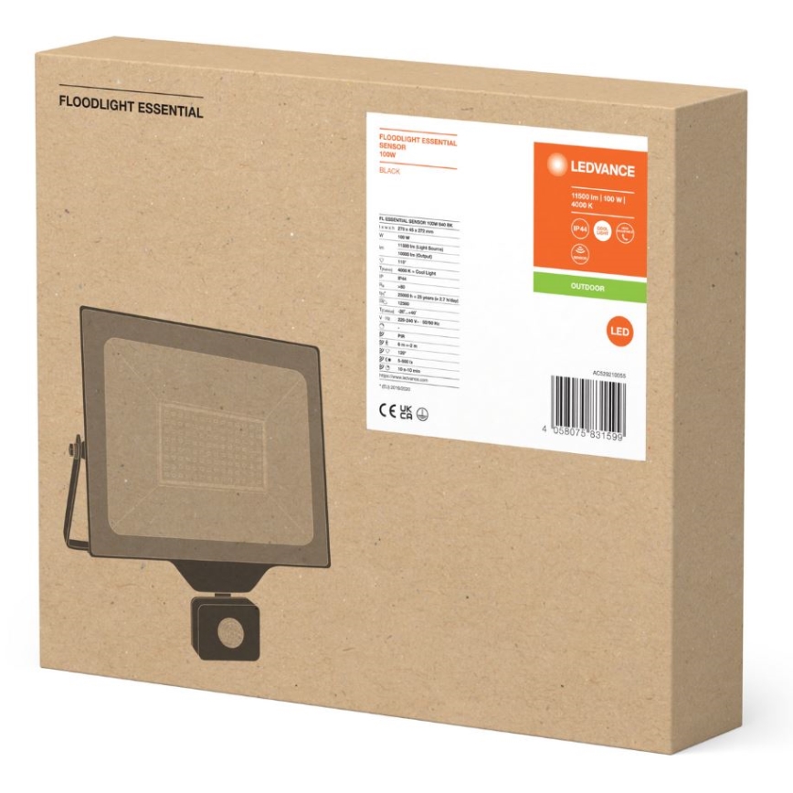 Ledvance - LED-Wandstrahler für den Außenbereich mit Sensor FLOODLIGHT ESSENTIAL LED/100W/230V IP65