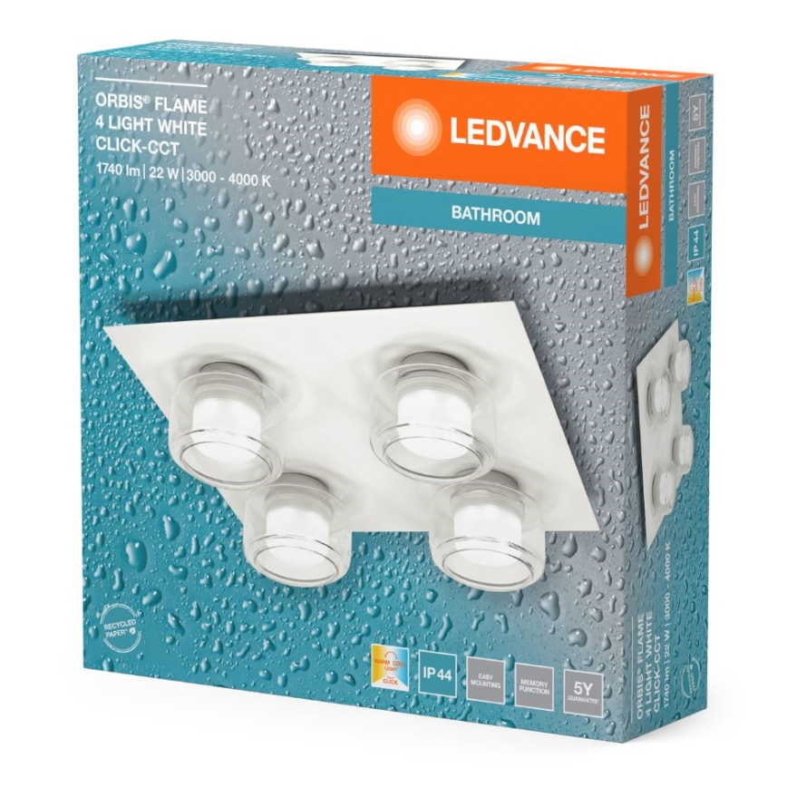 Ledvance - LED-Deckenleuchte für Badezimmer ORBIS FLAME 4xLED/5,5W/230V 3000/4000K IP44 weiß