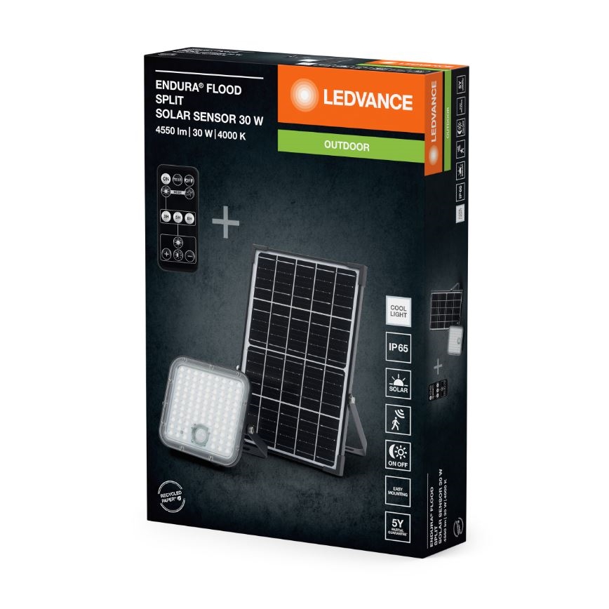 Ledvance - Dimmbarer LED-Solarstrahler mit Sensor FLOOD SPLIT LED/30W/6,4V IP65 + Fernbedienung