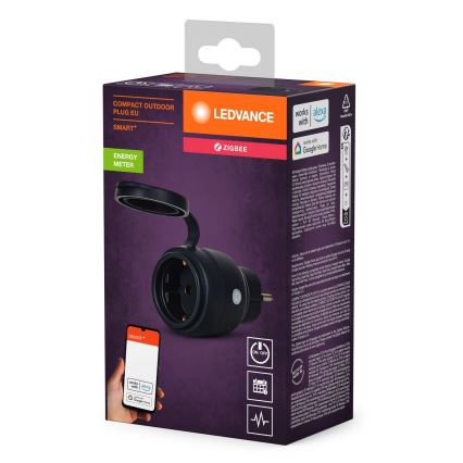 Ledvance - Prise connectée extérieur SMART+ 3680W/230V/Type F/SCHUKO 16A IP44 noir