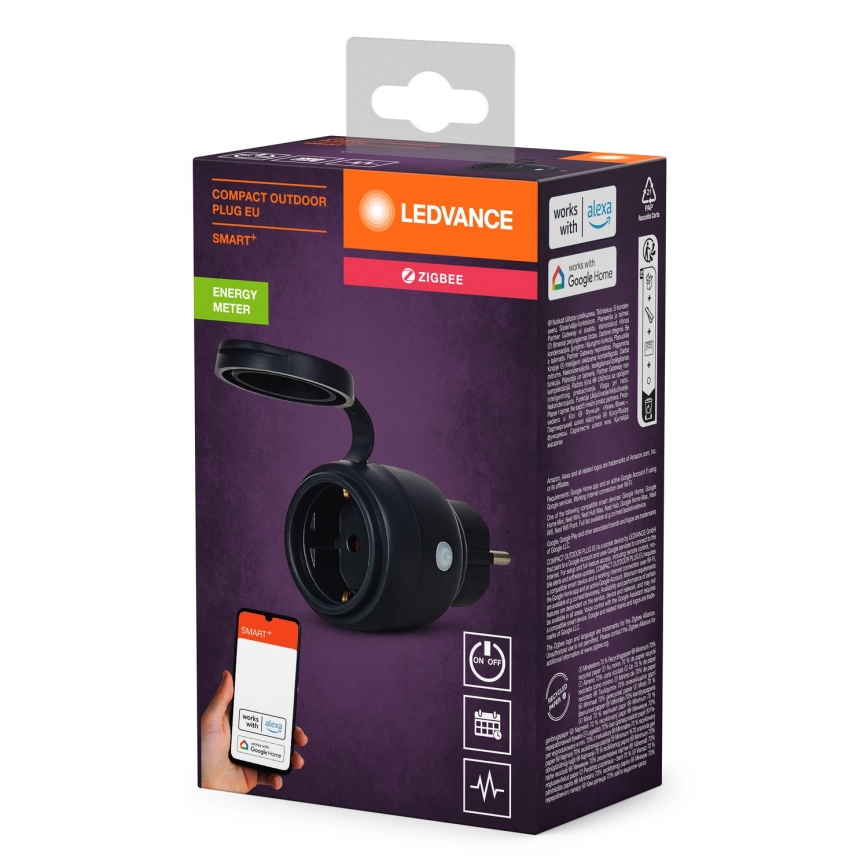Ledvance - Prise connectée extérieur SMART+ 3680W/230V/Type F/SCHUKO 16A IP44 noir