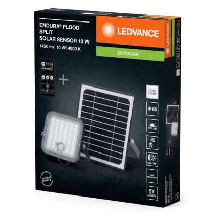 Ledvance - Projecteur solaire à intensité variable avec détecteur de mouvement et de crépuscule FLOOD SPLIT LED/10W/3,2V 5000 mAh IP65 + Télécommande
