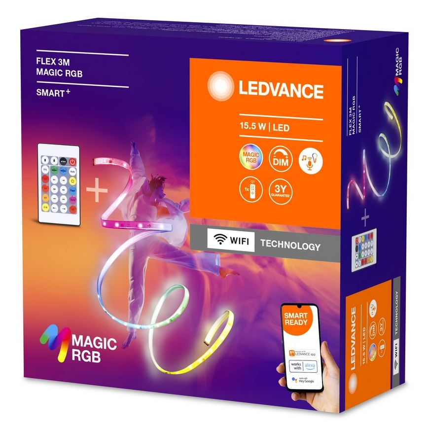 Ledvance - Ruban LED RGB à intensité variable SMART+ MAGIC FLEX 3m LED/15,5W/230V Wi-Fi + télécommande