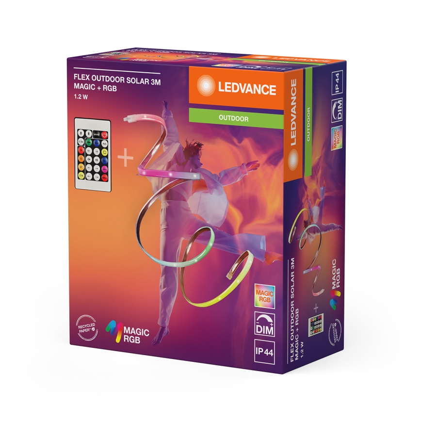 Ledvance - Ruban LED RVB solaire dimmable FLEX MAGIC 3 m LED/1,2 W/3,7 V 2000 mAh IP44 + télécommande