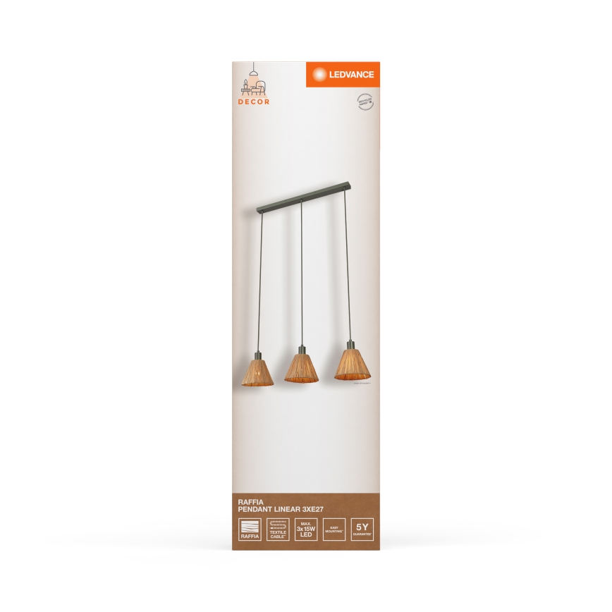 Ledvance - Suspension filaire DECOR RAFFIA 3xE27/15W/230V pelote de raphia