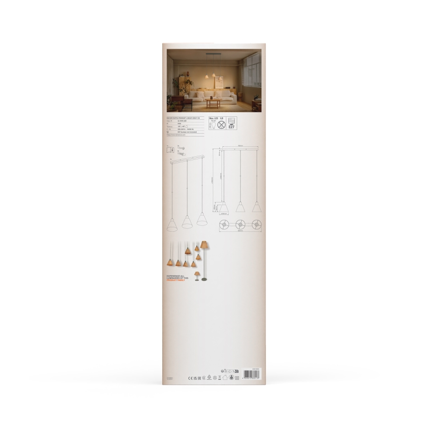 Ledvance - Suspension filaire DECOR RAFFIA 3xE27/15W/230V pelote de raphia