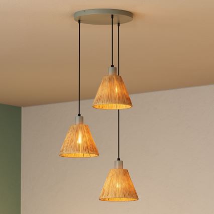 Ledvance - Suspension filaire DECOR RAFFIA 3xE27/15W/230V pelote de raphia