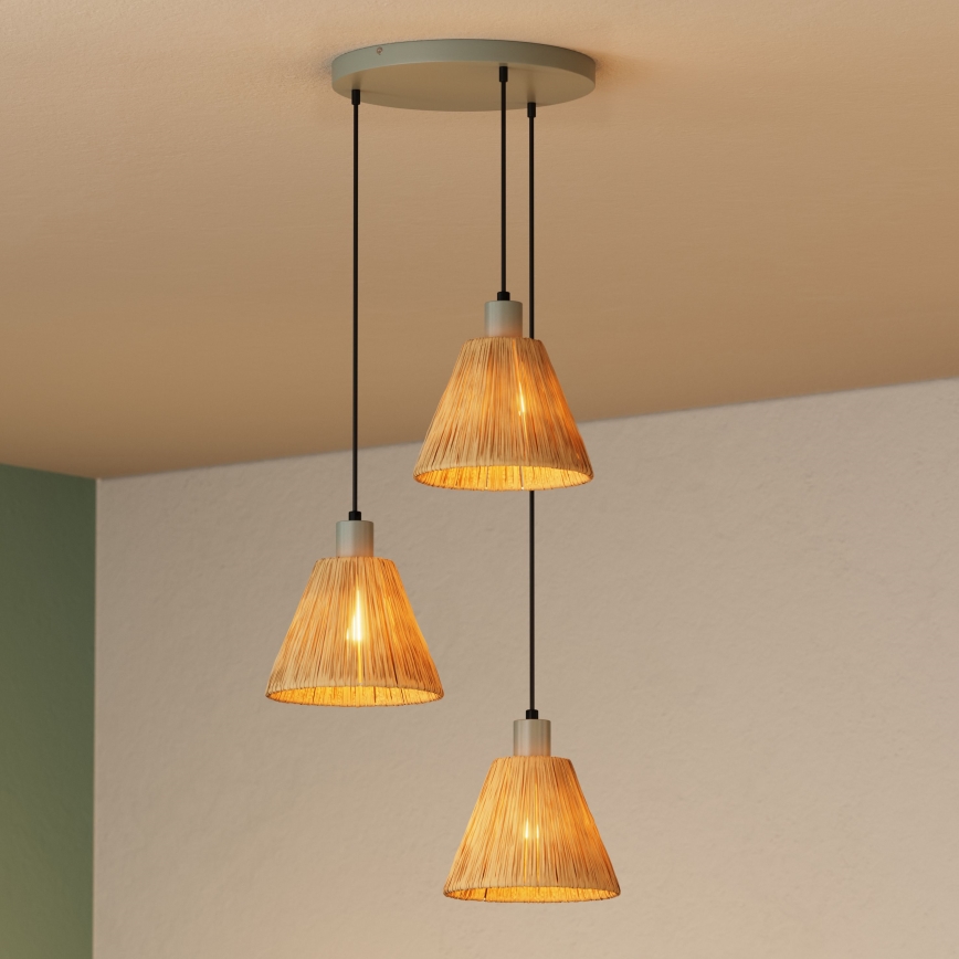 Ledvance - Suspension filaire DECOR RAFFIA 3xE27/15W/230V pelote de raphia