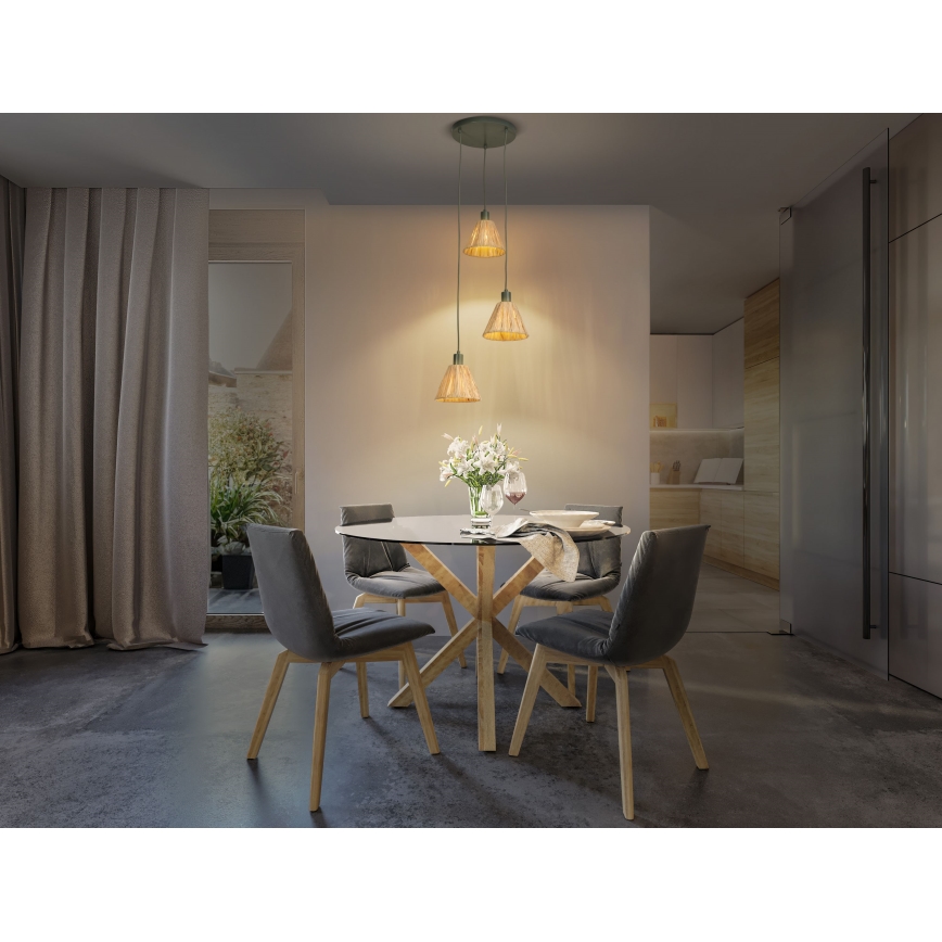 Ledvance - Suspension filaire DECOR RAFFIA 3xE27/15W/230V pelote de raphia