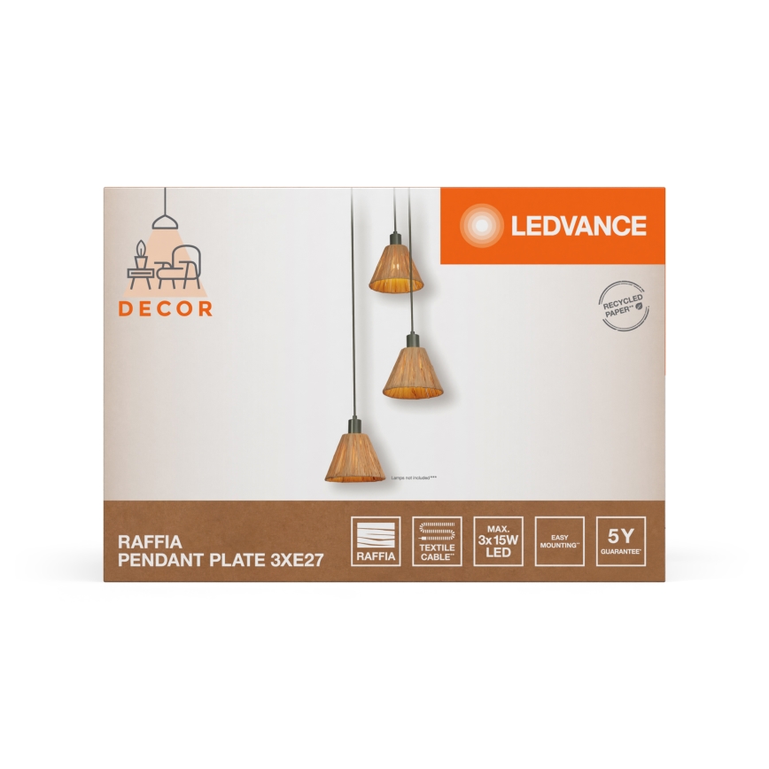 Ledvance - Suspension filaire DECOR RAFFIA 3xE27/15W/230V pelote de raphia