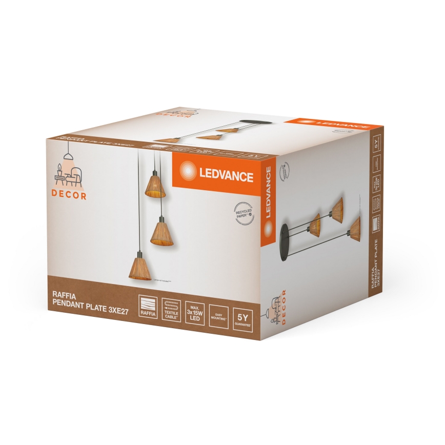 Ledvance - Suspension filaire DECOR RAFFIA 3xE27/15W/230V pelote de raphia