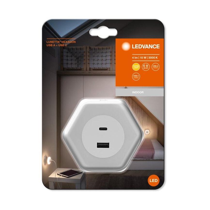 Ledvance - Veilleuse sur prise avec USB LUNETTA LED/15W/230V