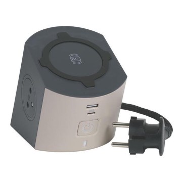Legrand 049402-Sdoppiatore di prese con interruttore 2Z Tipo E + USB-A + USB-C e ricarica wireless 10W 2m marrone
