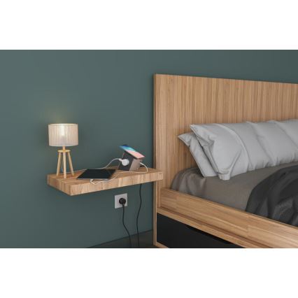 Legrand 049402-Sdoppiatore di prese con interruttore 2Z Tipo E + USB-A + USB-C e ricarica wireless 10W 2m marrone