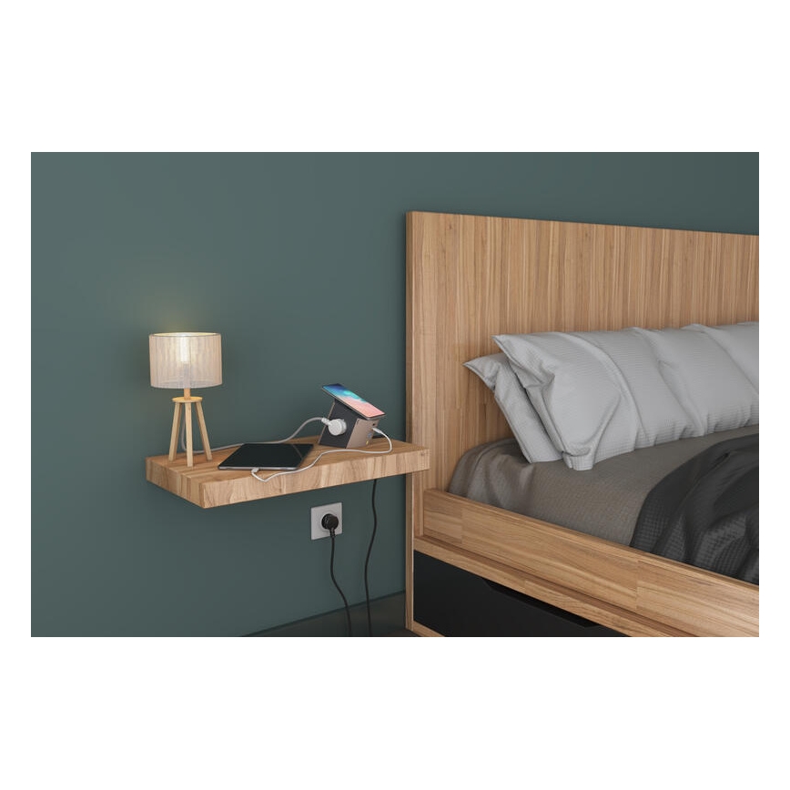 Legrand 049402-Sdoppiatore di prese con interruttore 2Z Tipo E + USB-A + USB-C e ricarica wireless 10W 2m marrone