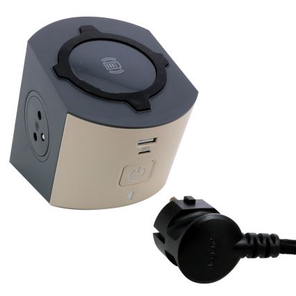 Legrand 049402-Sdoppiatore di prese con interruttore 2Z Tipo E + USB-A + USB-C e ricarica wireless 10W 2m marrone