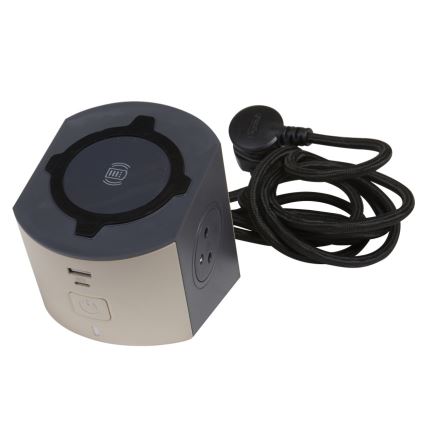 Legrand 049402-Sdoppiatore di prese con interruttore 2Z Tipo E + USB-A + USB-C e ricarica wireless 10W 2m marrone