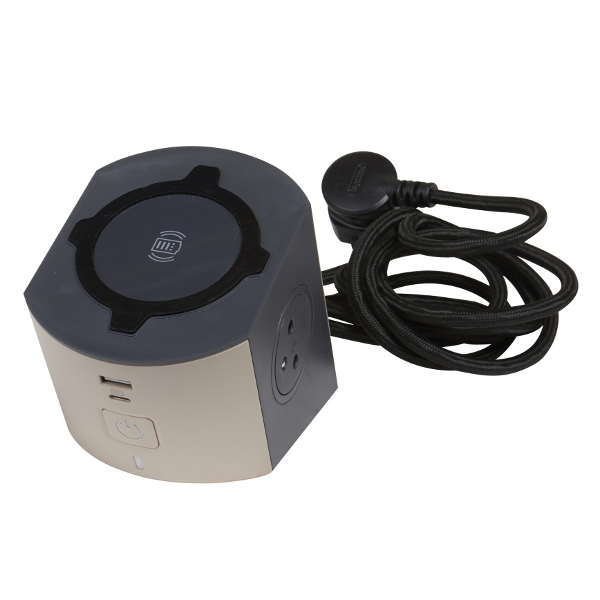 Legrand 049402-Sdoppiatore di prese con interruttore 2Z Tipo E + USB-A + USB-C e ricarica wireless 10W 2m marrone