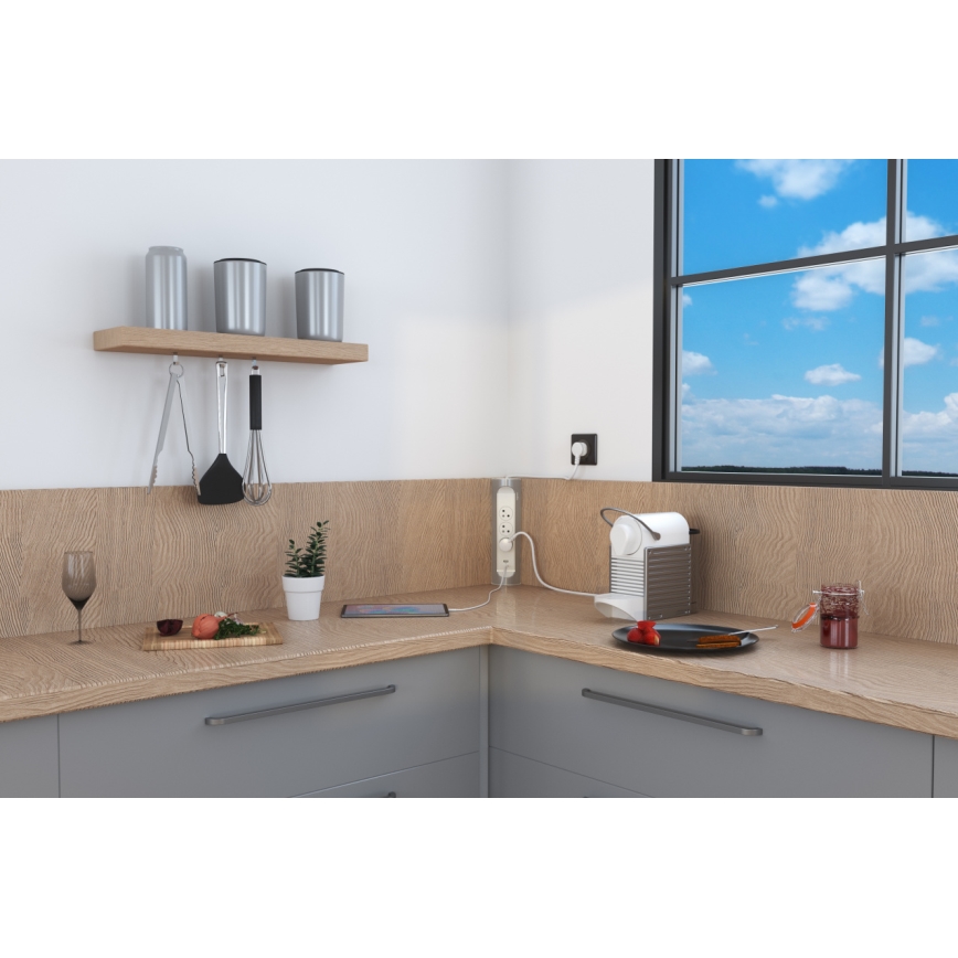 Legrand 049406 - Prolunga 3Z Tipo E + USB-A + USB-C 1m argento/bianco