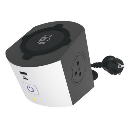 Legrand 049412 - Multi-prise avec interrupteur 2Z Type E + USB-A + USB-C et charge sans fil 10W 2m blanc