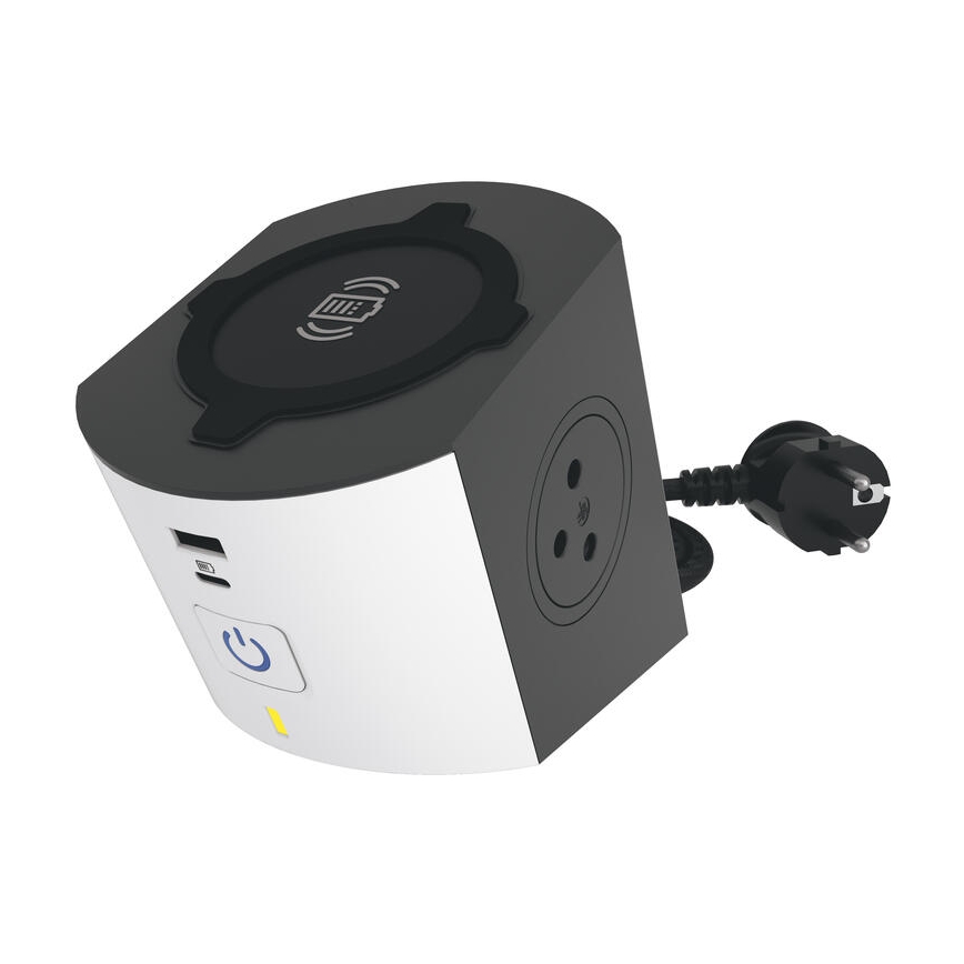 Legrand 049412 - Steckdosenverteiler mit Schalter 2Z Typ E + USB-A + USB-C und kabelloser Aufladung 10W 2m weiß