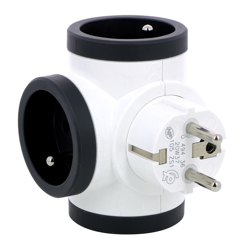Legrand 049436 - Multipresa swivel 3Z Tipo E bianco/nero