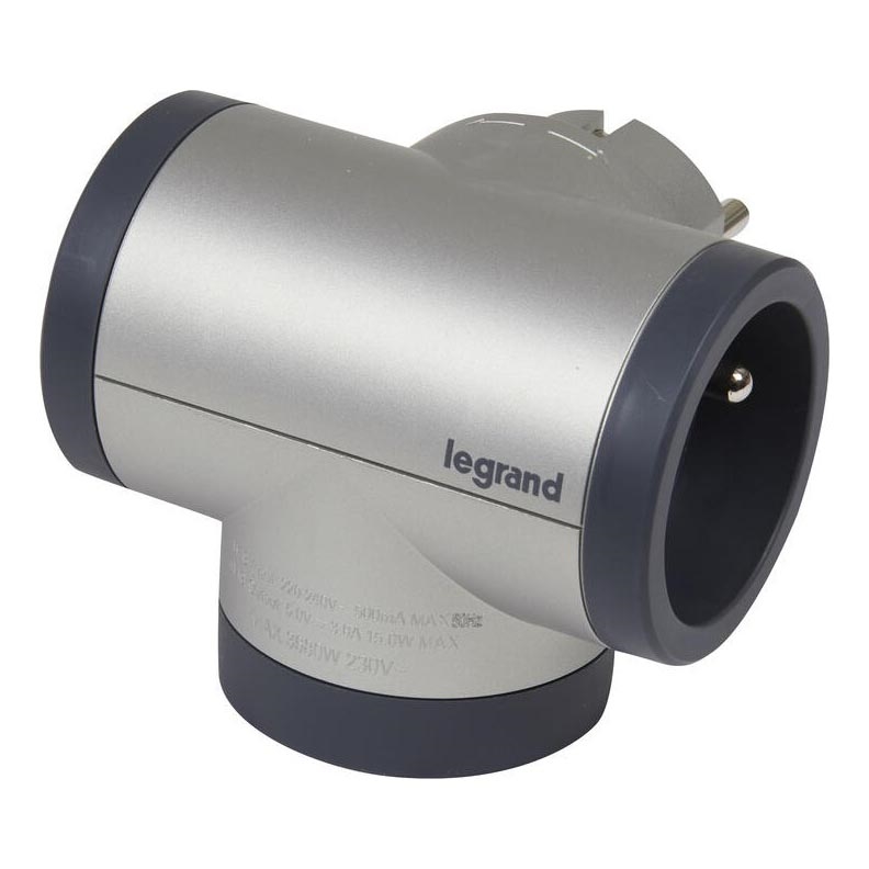 Legrand 049439 - Steckdosenverteiler rotierend 2Z Typ E, F + USB-A + USB-C silbern/schwarz