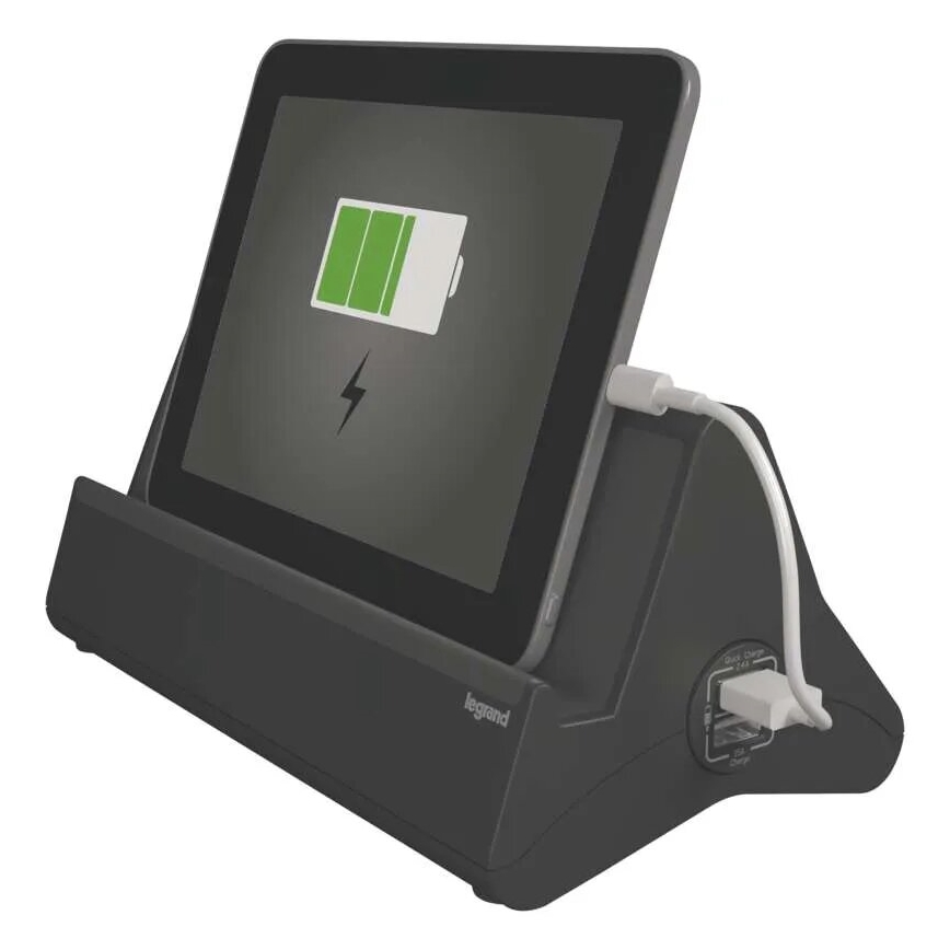 Legrand 050411 - Cavo di prolunga con interruttore e supporto per tablet 3Z Tipo E + 2 x USB-A 1,5m nero