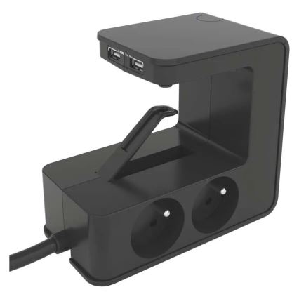Legrand 050412 - Cavo di prolunga con interruttore per tavolo 4Z Tipo E + 2x USB-A 1,5m nero