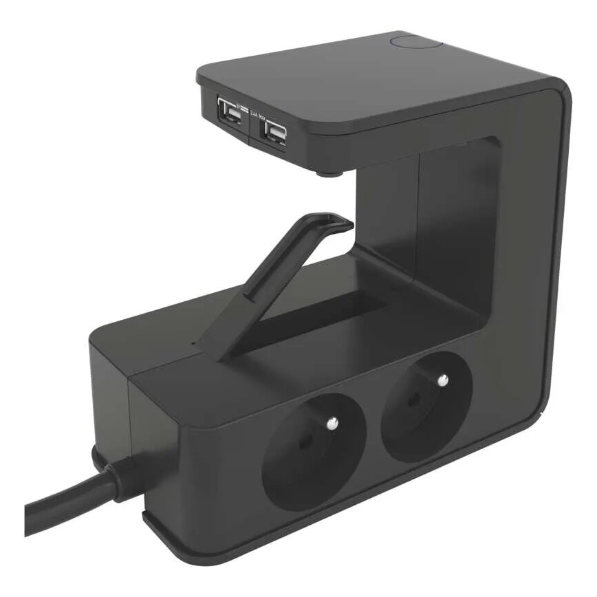 Legrand 050412 - Cavo di prolunga con interruttore per tavolo 4Z Tipo E + 2x USB-A 1,5m nero